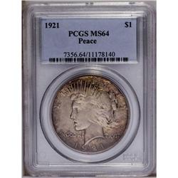 1921 S$1 MS64 PCGS. Deep copper-brown toning on the ob