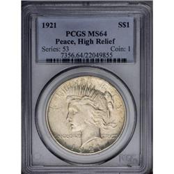 1921 S$1 MS64 PCGS. Lustrous and nearly mark-free. Som