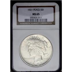 1921 S$1 MS65 NGC. An essentially untoned example that