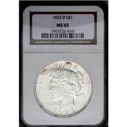 1923-D S$1 MS65 NGC. Frosty-white with nice detail for