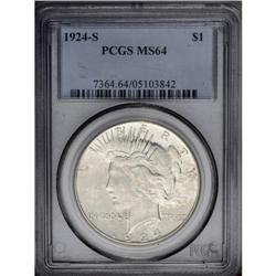 1924-S S$1 MS64 PCGS. While not fully struck, this lus