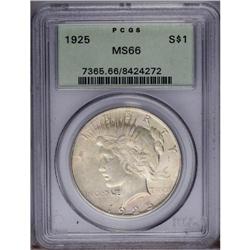 1925 S$1 MS66 PCGS. Iridescent lime, rose, and gold to