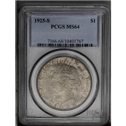 1925-S S$1 MS64 PCGS. Mottled deep steel-gray toning b
