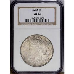 1928-S S$1 MS64 NGC. VAM-4. Mottled tones of wheaten-r