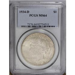 1934-D S$1 MS64 PCGS. Gray-gold patina with smattering