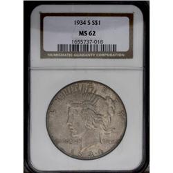 1934-S S$1 MS62 NGC. This deeply toned dollar features