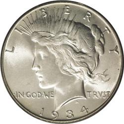 1934-S S$1 MS65 PCGS. A green-label Gem with brilliant