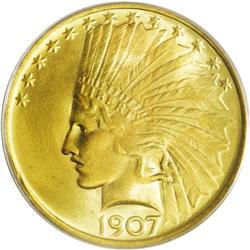1907 $10 No Periods MS66 PCGS. Ex: Duckor Collecti