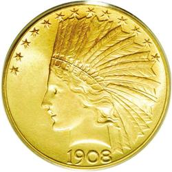 1908-D $10 Motto MS68 PCGS. Ex: Eliasberg. In his