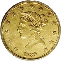 1839 $10 Type of 1838, Small Letters XF45 PCGS.