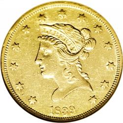 1839 $10 Type of 1838, Large Letters AU53 NGC. Bright