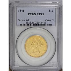 1841 $10 XF45 PCGS. Glimpses of bright prooflike luste