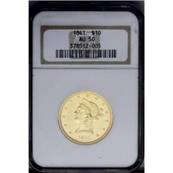 1841 $10 AU50 NGC.From The Steve Glenn Collection.
