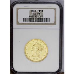 1841 $10 AU53 NGC. A well struck and luminous piece wh