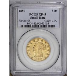 1850 $10 Small Date XF45 PCGS. A rare logotype variety