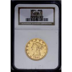 1851 $10 AU53 NGC.From The Steve Glenn Collection.