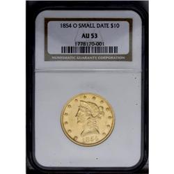 1854-O $10 AU53 NGC.From The Steve Glenn Collection.