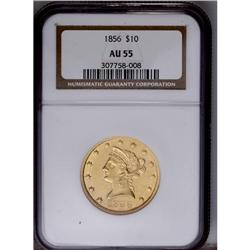 1856 $10 AU55 NGC. Only lightly abraded for a Choice A