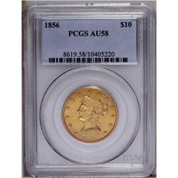 1856 $10 AU58 PCGS. This scarcer P-mint ten displays s