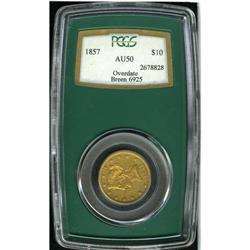 1857 $10 AU50 PCGS.From The Steve Glenn Collection.
