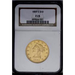 1859-S $10 F15 NGC.From The Steve Glenn Collection.