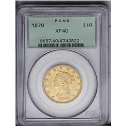 1870 $10 XF40 PCGS. Apricot-gold luster illuminates se