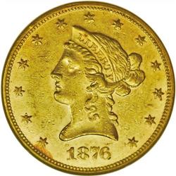 1876 $10 AU58 NGC.From The Steve Glenn Collection.