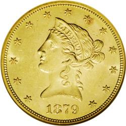 1879 $10 MS62 NGC. A pleasing coin that retains some m