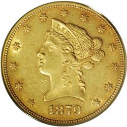 1879-O $10 AU58 PCGS. Rich coppery-orange highlights p