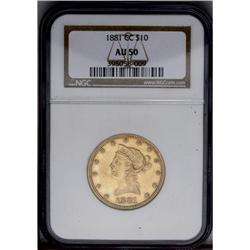 1881-CC $10 AU50 NGC. This original orange-gold exampl