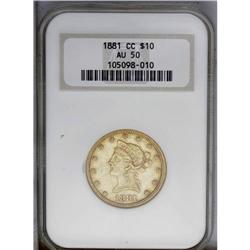 1881-CC $10 AU50 NGC. This low mintage Carson City eag