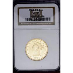 1883-CC $10 AU50 NGC. Bright prooflike luster is evide