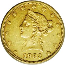 1883-O $10 XF45 ICG. At 800 pieces, this issue has the