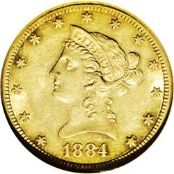 1884-CC $10 AU55 NGC. This coin''s obverse boasts an u