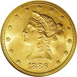 1886 $10 MS63 NGC. Sharply detailed with ample mint fr
