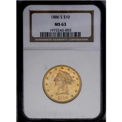 1886-S $10 MS63 NGC. Rich orange-gold luster with shar