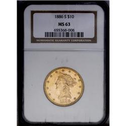 1886-S $10 MS63 NGC. Slightly reflective surfaces exhi
