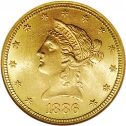 1886-S $10 MS64 NGC. A lustrous and boldly impressed L