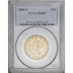 1888-S $10 MS62 PCGS. This sharply struck peach-gold e