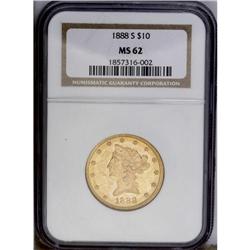 1888-S $10 MS62 NGC. A radiant and original eagle whos