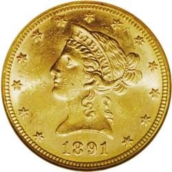 1891 $10 MS63 NGC. A well preserved survivor from a mi