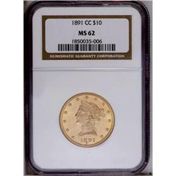 1891-CC $10 MS62 NGC. Breen-7035. A semi-prooflike and