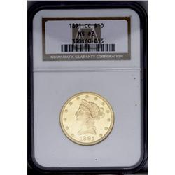 1891-CC $10 MS62 NGC. Breen-7035. The mintmark is clea