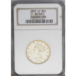 1892-CC $10 AU58 NGC. Luster is extensive for the grad
