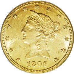 1892-O $10 MS62 PCGS. Antique-gold surfaces with tinge