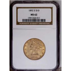 1892-S $10 MS62 NGC. A lustrous low mintage Liberty ea
