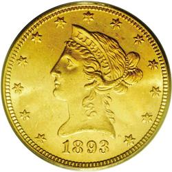 1893 $10 MS64 PCGS. Honey-gold surfaces display cartwh