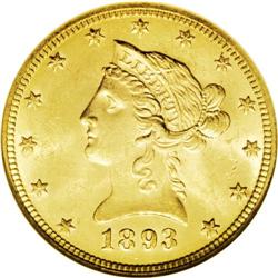 1893 $10 MS64 NGC. A sharply struck and suitably lustr