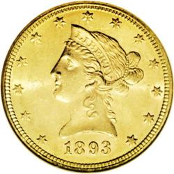 1893 $10 MS64 NGC. A semi-prooflike representative wit