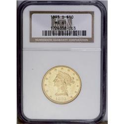 1893-O $10 MS61 NGC. This well struck and flashy piece